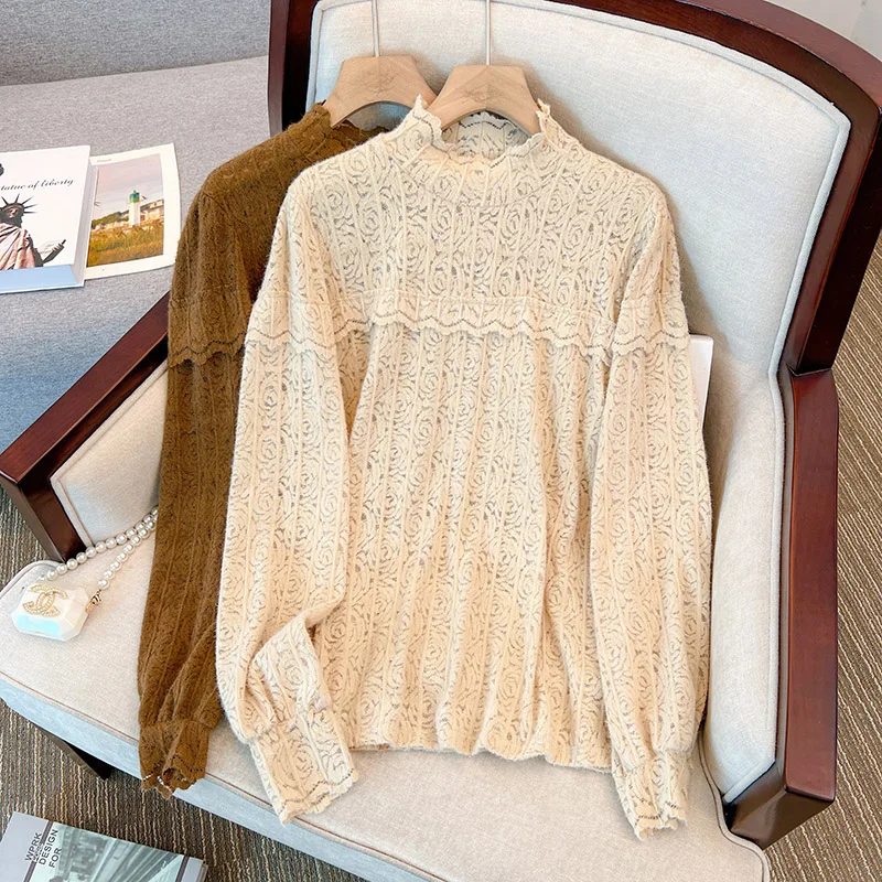 

White Lace Long Sleeved Spring Autumn Top Shirts Fashion Blouses 2022 Cheap Vintage Clothes For Women Female Clothing Harajuku