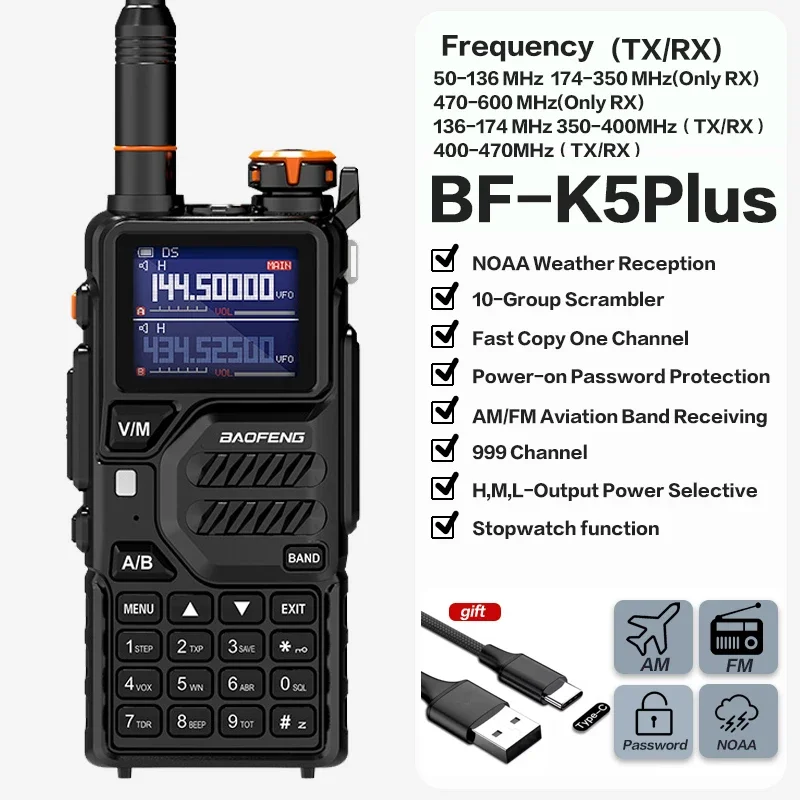 Новинка 2024 многодиапазонный УВЧ VHF AM авиационный диапазон Baofeng K5PLUS 10 Вт 999CH 2500 мАч