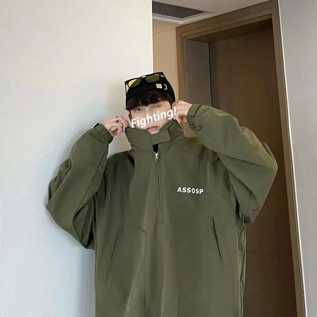 Мужская куртка с воротником-стойкой без капюшона в стиле Харадзюку |