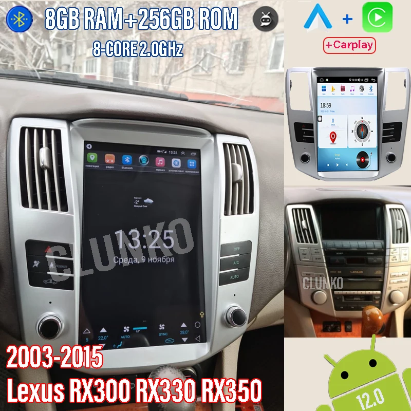 

Clunko For Lexus RX300 RX330 RX350 2003 -2015 Android Car Radio Stereo Tesla Screen Multimedia Player Carplay Auto 8G+256G 4G