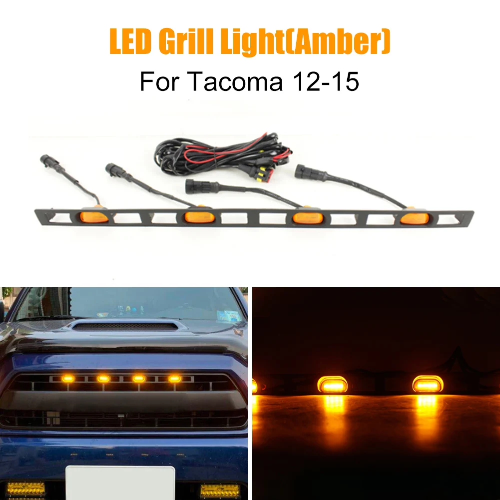 

New Car LED Grill Light Universal 12V Front Amber Grille Lighting With Fuse Harness Pickup Off Road Warning Fog Lamp Smoked Lens