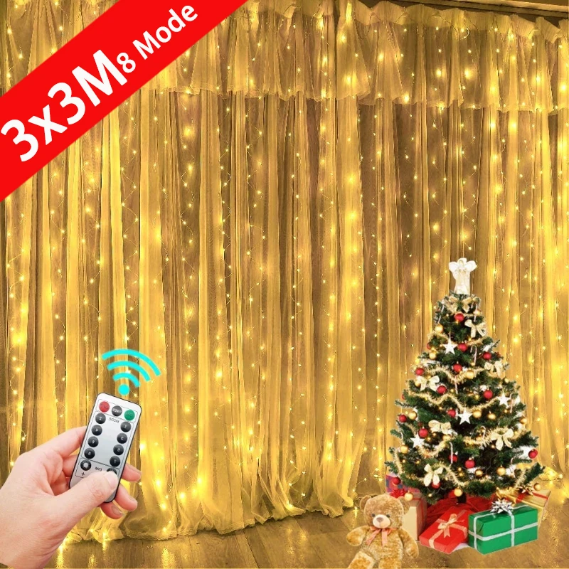 

LED Curtain Garland Fairy Lights USB with Remote control 8 Modes New Year Garland Christmas Decoration for Bedroom Home Party