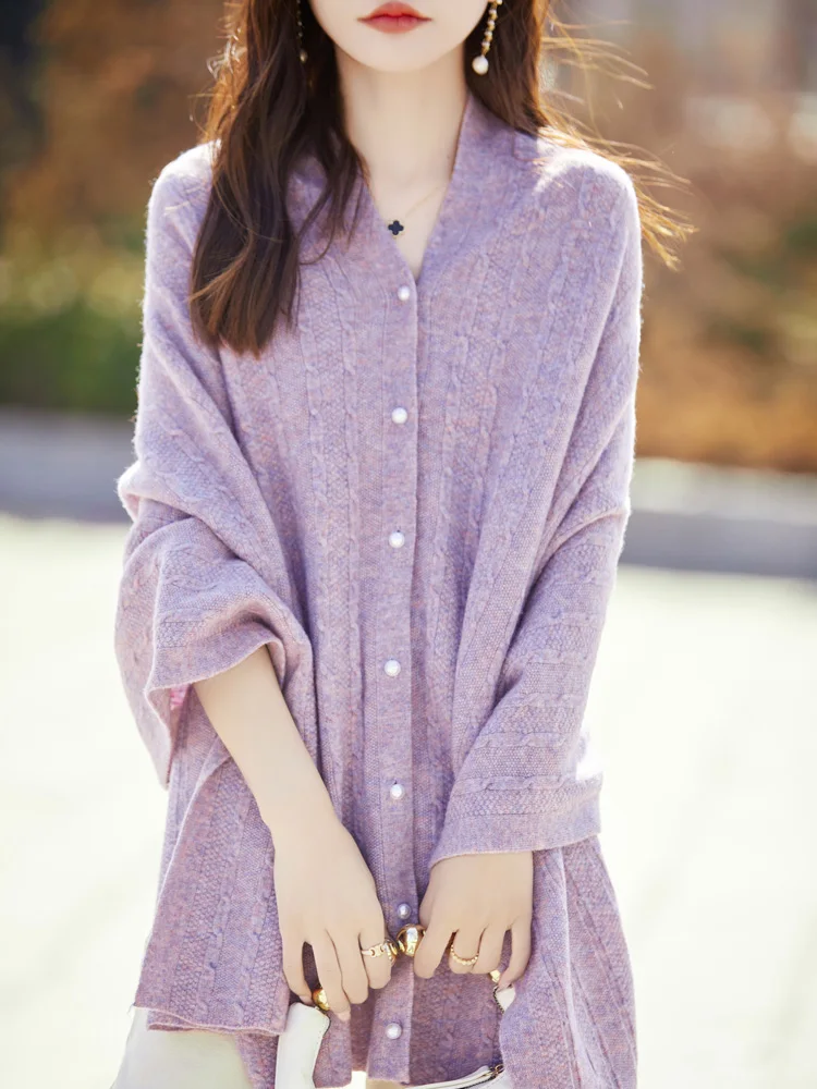 Женский кашемировый кардиган с запахом и шалью осень-зима базовый трикотаж из 100%