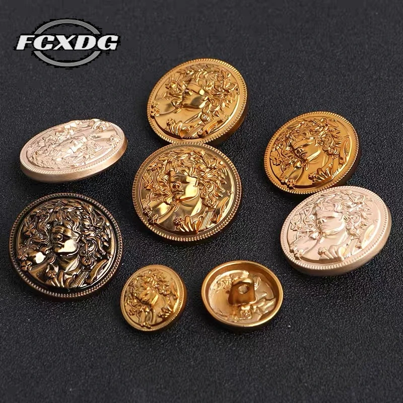 

10pcs European Vintage DIY Sewing Buttons Lady Avatar Design Golden Buttons for Coats 20mm Round Metal Fashion Clothes Buttons