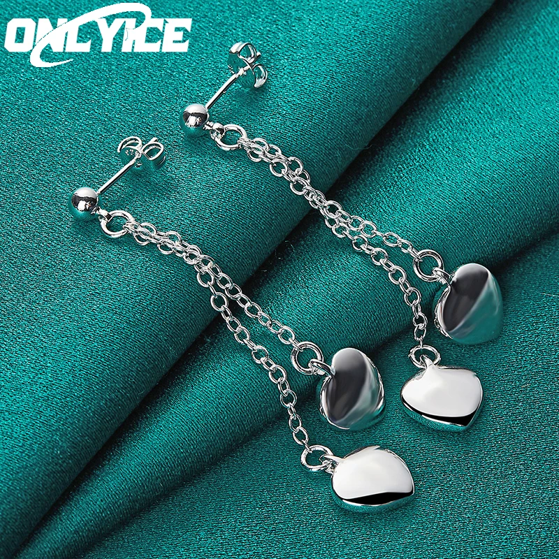

New 925 Sterling Silver Earrings Fashion Party Charm Jewelry Woman Wedding O-Chain Solid Heart Drop Earrings Christmas Gifts