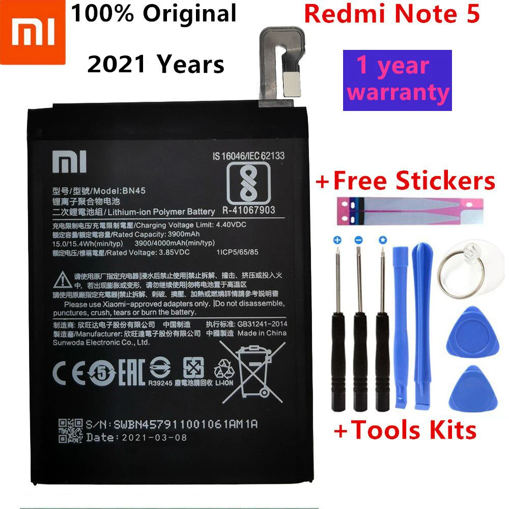 

Xiao Mi BN45 Phone Battery For Xiaomi Redmi Note 5 Note5 Original Mobile Phone Batteries Free Tools+Stickers