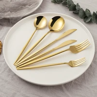 home gold cutlery set 6pcs stainless steel dinnerware set golden knives forks spoons set kitchen tableware gold dropshipping