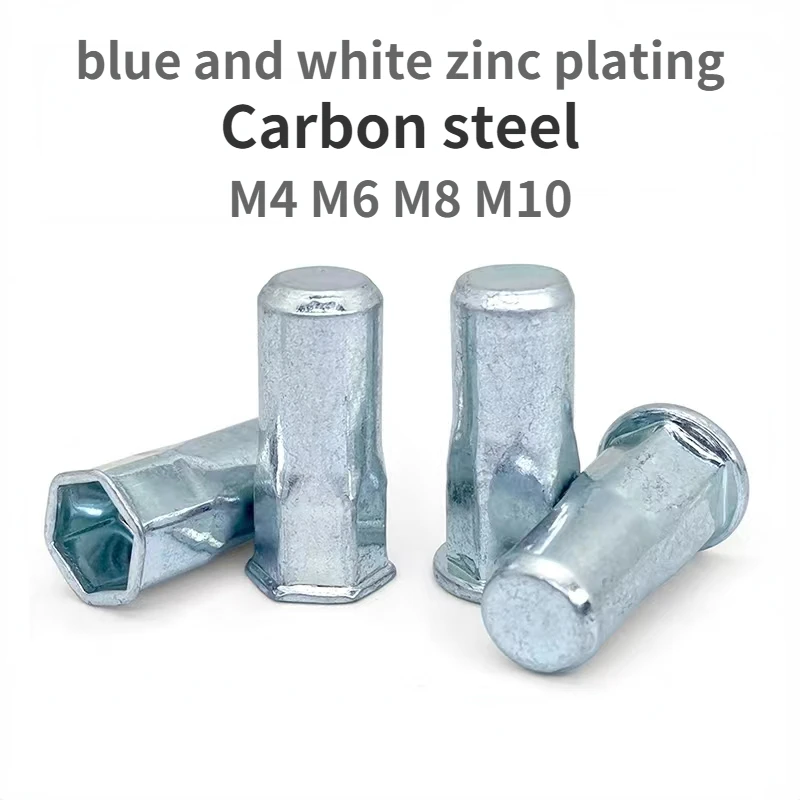 

20/50Pcs M4 M6 M8 M10 Flat Head Small Countersunk Head Half Hexagon Pull A Willow Nut Carbon Steel Blue and White Zinc Plating