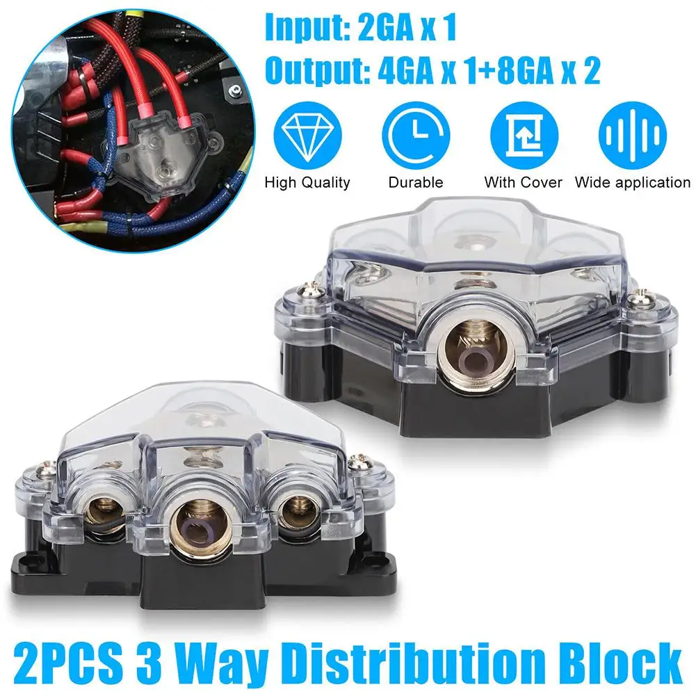 

1 in 3 Way Out Way Power Distribution Block 2 Gauge 4/8 Gauge Out Car Audio Splitter Power Ground Distributor Blocks