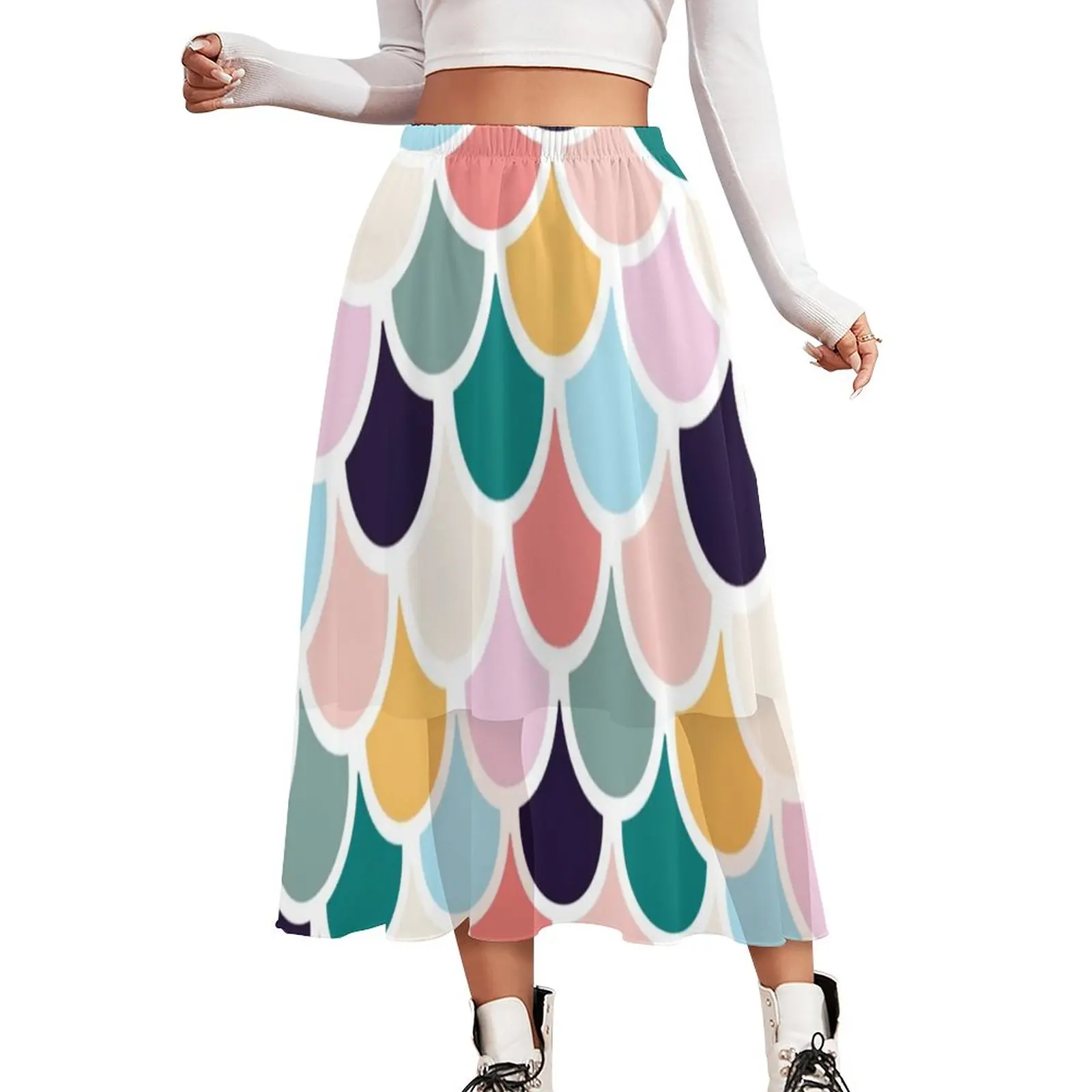 

Colorful Circles Mermaid Skirt Seigaiha Kawaii Boho Skirts Spring Aesthetic Elastic Waist Chiffon Graphic Oversized A-line Skirt