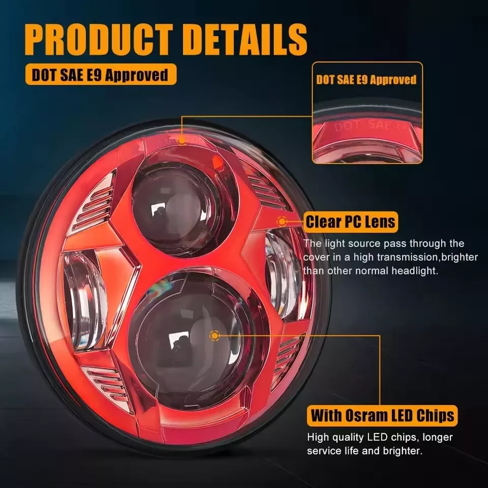 Фото 7-дюймовый красный светодиодный мотор проектора, фара Plug and Play для Harley Davidson Touring 1994-2013 гг. №3