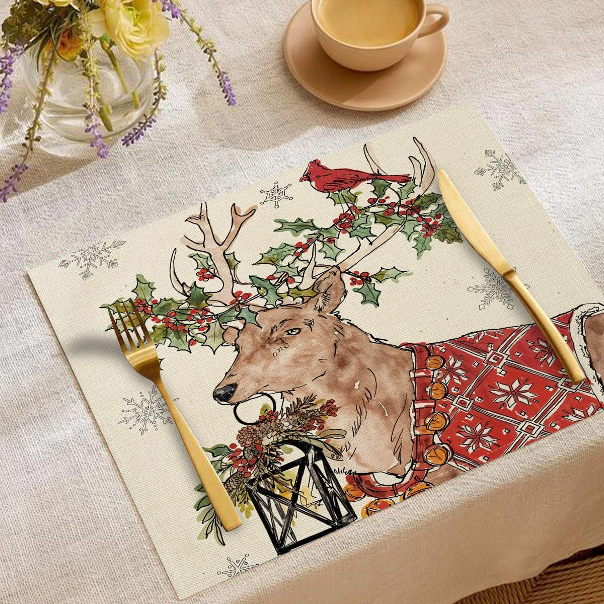 Christmas Tree Woven Placemats-100% Polyester Rectangular Machine Washable Water Resistant Durable Kitchen &amp Dining Table Mats