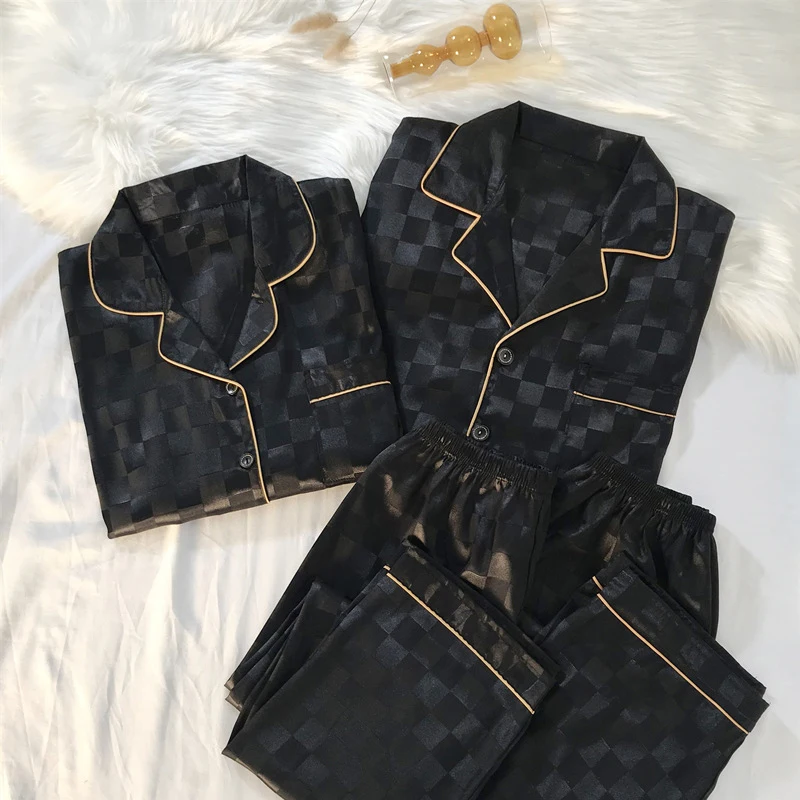 

Pajamas Sets High-quality Light Luxury Silk Women's Pajama Spring Autumn Long-sleeve Cardigan Set Fashion Ice Silk Home Clothing