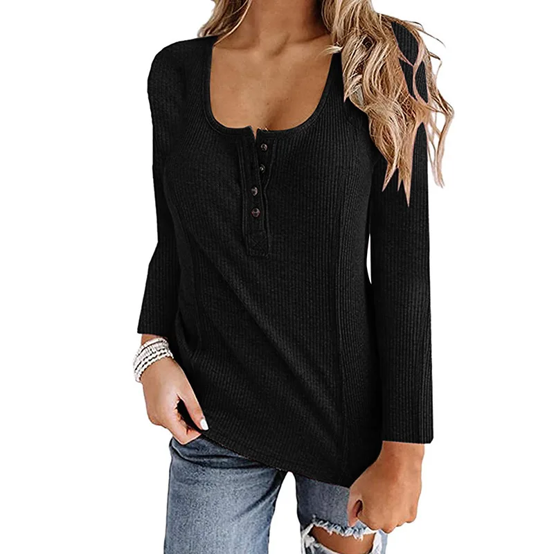 

Autumn and Winter Women's T-shirt New Long Sleeve Casual Button Loose Top Female and Lady Casual Fashion Tops Shirt Spring Cloth