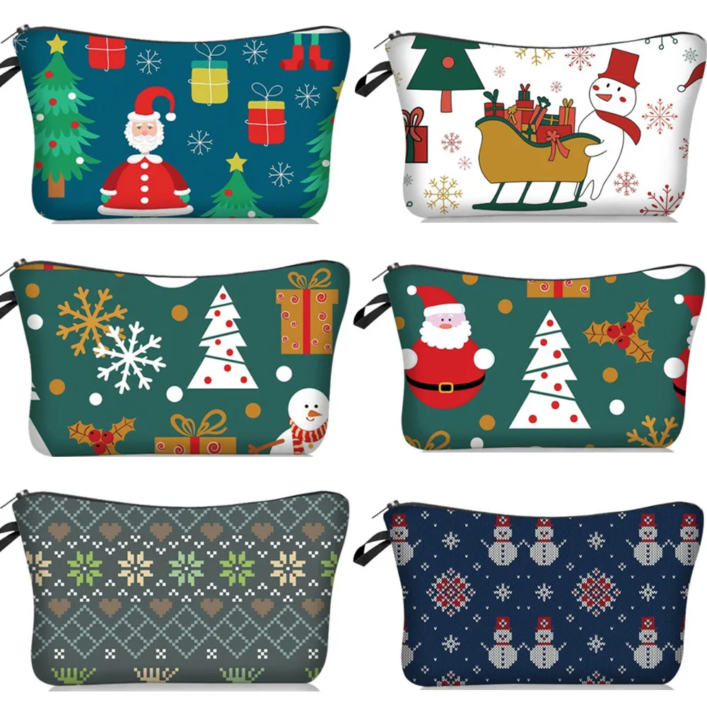 

Christmas Series Cosmetic Bag Women Travel Toiletries Organizer Storage Pouch Makeup Case Pencil Bags Coin Purse Happy Xmas Gift