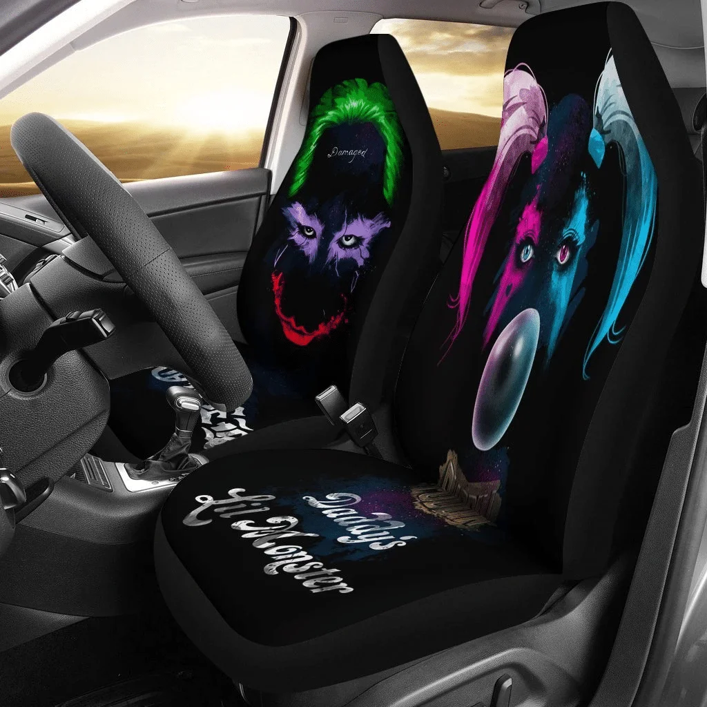 

INSTANTARTS Harley And Joker Car Seat Covers Set of 2 Vehicle Seat Protector Horror Movie Heavy-Duty Nonslip Fit Most of Sedan