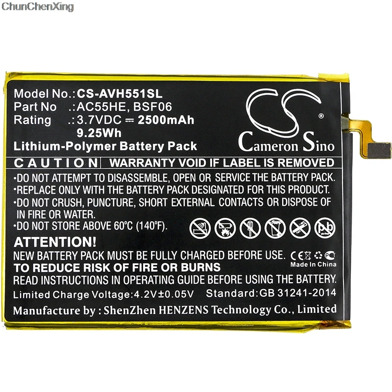 

Cameron Sino 2500mAh Battery AC55HE,BSF06 for Archos 55 Helium Ultra,A55 Helium