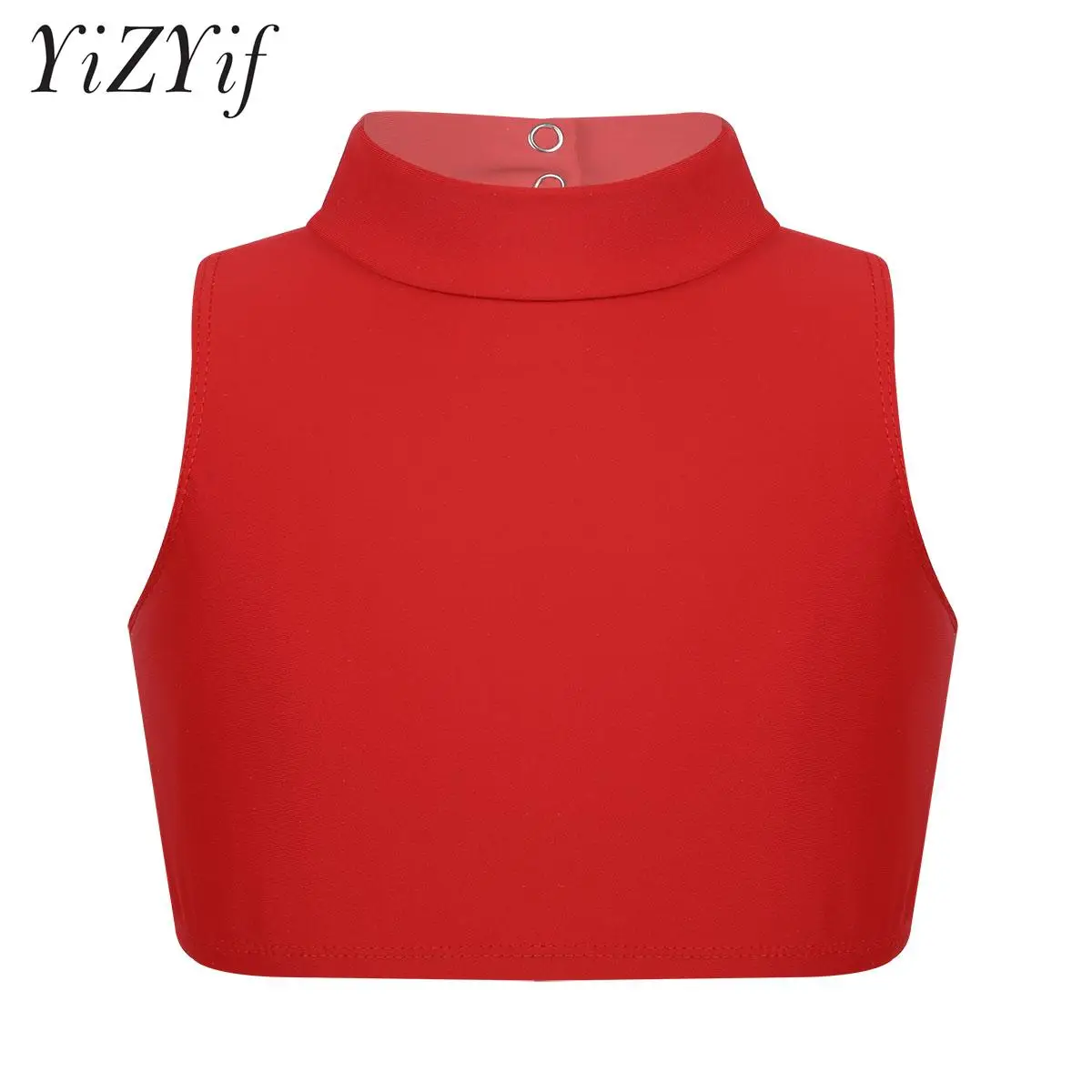 

Kids Girls Sport Vest Solid Color Mock Neck Criss Cross Back Crop Tank Tops Ballet Dance Gymnastics Training Modern Dancewear