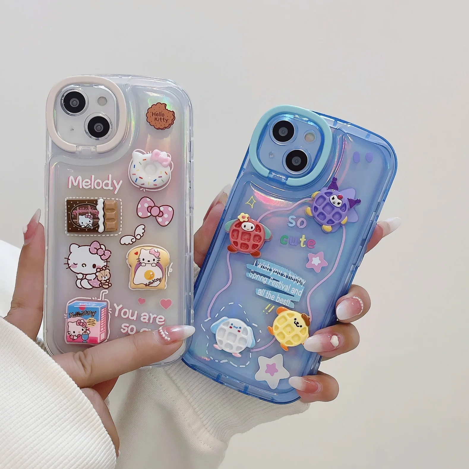 

3D Sanrio Hello Kitty my melody Kuromi laser gradient colorPhone Cases For iPhone 14 13 12 11 Pro Max Back Cover