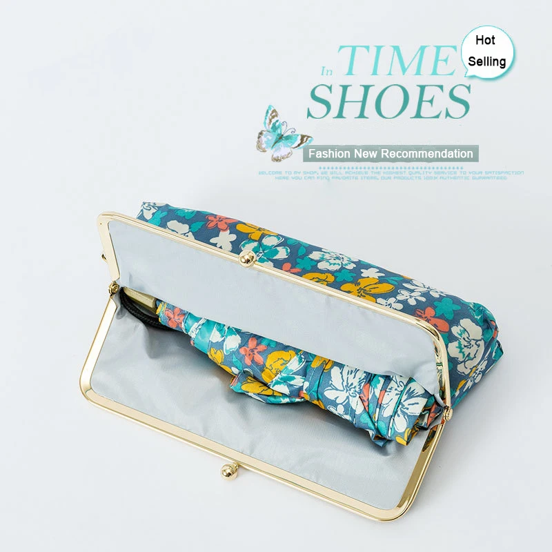 

Fashion Portable Umbrella Rain Women UV Protection Umbrella Five Folding Pocket Outdoor Sun Umbrellas 6K with Storage Hand Bag