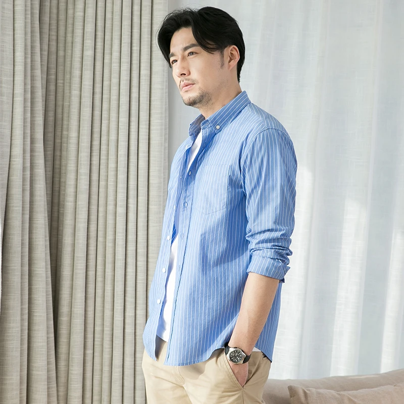 

New High Quality Spring Long Sleeve Men Large 100% Pure Cotton Loose Stripe Casual Shirts Plus Size S M L XL 2XL 3XL 4XL 5XL 6XL