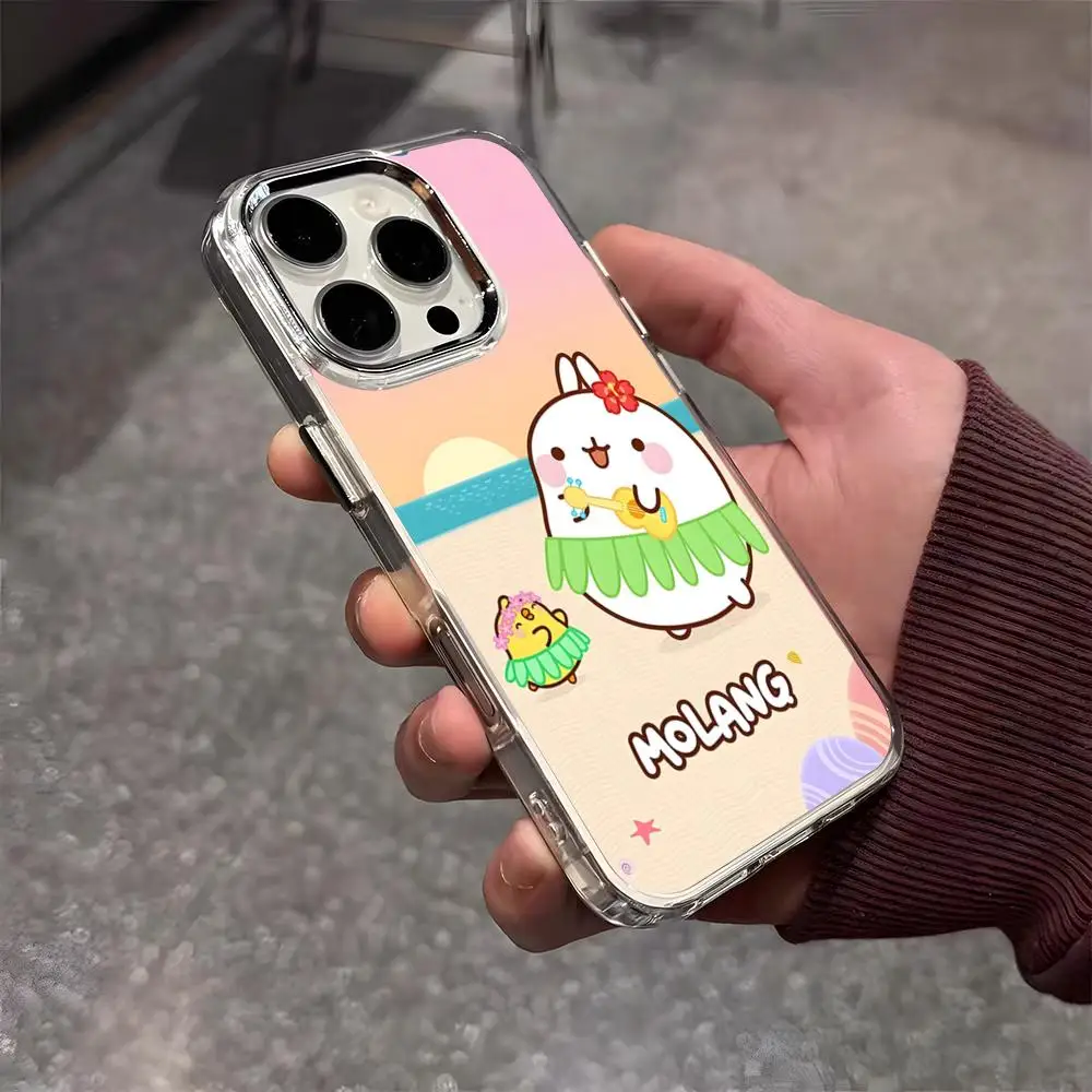 Фото Мультяшный чехол M-Molang для iPhone 17 Air 16 E 15 14 13 12 11 Plus Pro Max, гальванизированный, прозрачный, мягкий №5