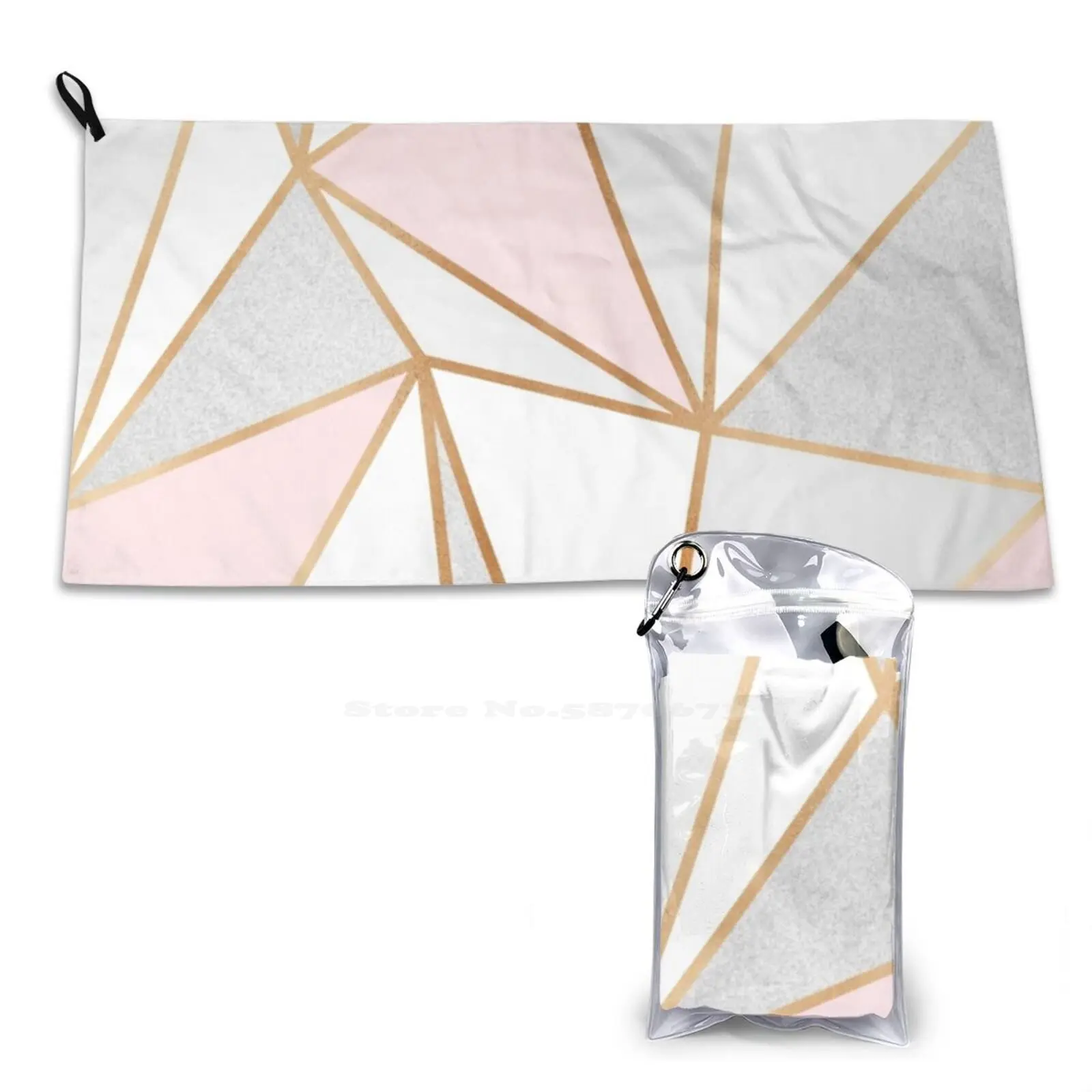 Sport Soft Towel Abstract Pattern Geometric Grey Pink White Gold Line Modern
