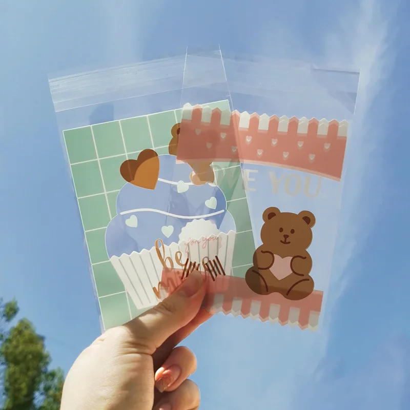 

100, прозрачная цветная упаковка в виде медведя, Подарочная сумка, самоклеящаяся сумка, сумка для печенья, товар