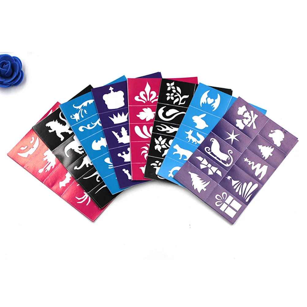 

10 Pcs Stencils Airbrush Glitter Tattoos Face Kids Templates Top Coat Set