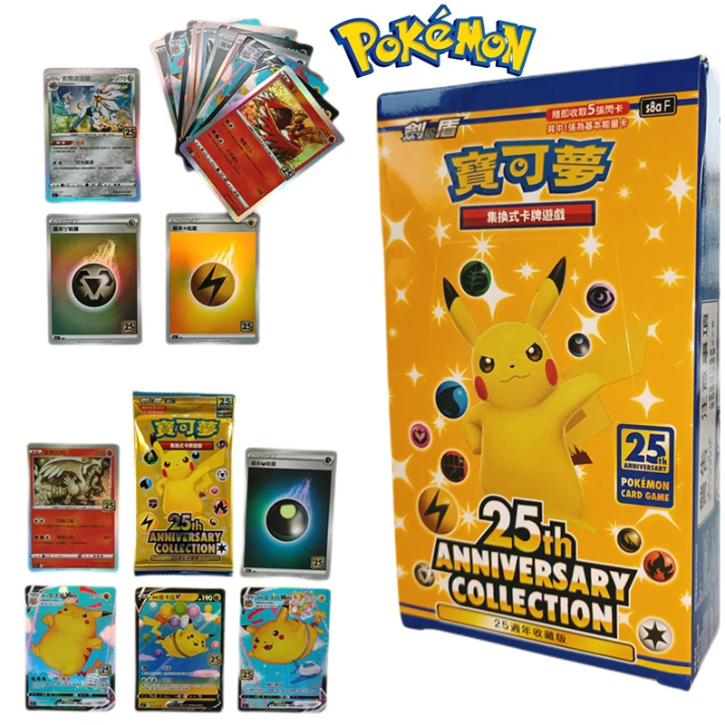 

New Pokemon 25th Anniversary Cards Game Vmax Pikachu Shining Charizard Game Collection Diy Flash Cards Gift Children Toys