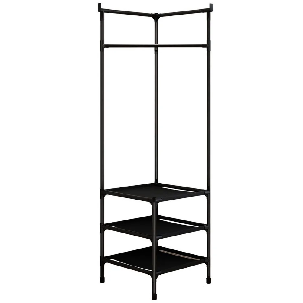 

Corner Coat Rack Metal Clothes Stand Bedroom Storage Shelf Handbags Garment Metal Hanger Scarves Display Standing