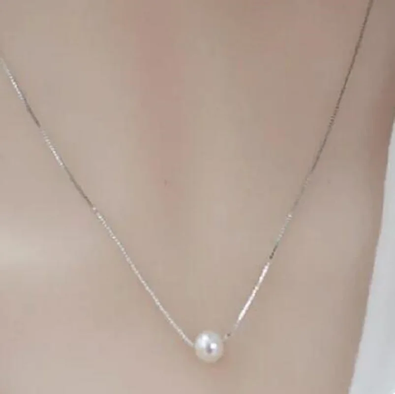 9-10 мм натуральный Австралийский akoya круглый белый жемчуг кулон ожерелье 18 дюймов