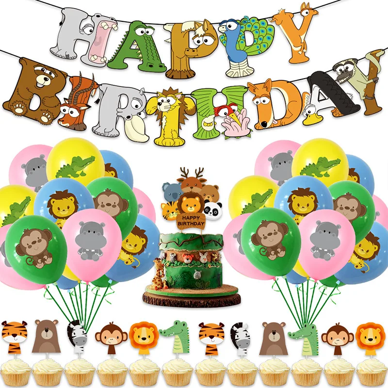 

SURSURPIRSE Jungle Theme Pink Green Print Fox Lion Latex Balloon Cupcake Topper for Boy Girl 1st 2nd 3rd Birthday Party Supplies