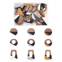 18pcs natural wood resin geometric hollow round charms pendants for diy bracelet earring necklace jewelry making accessories