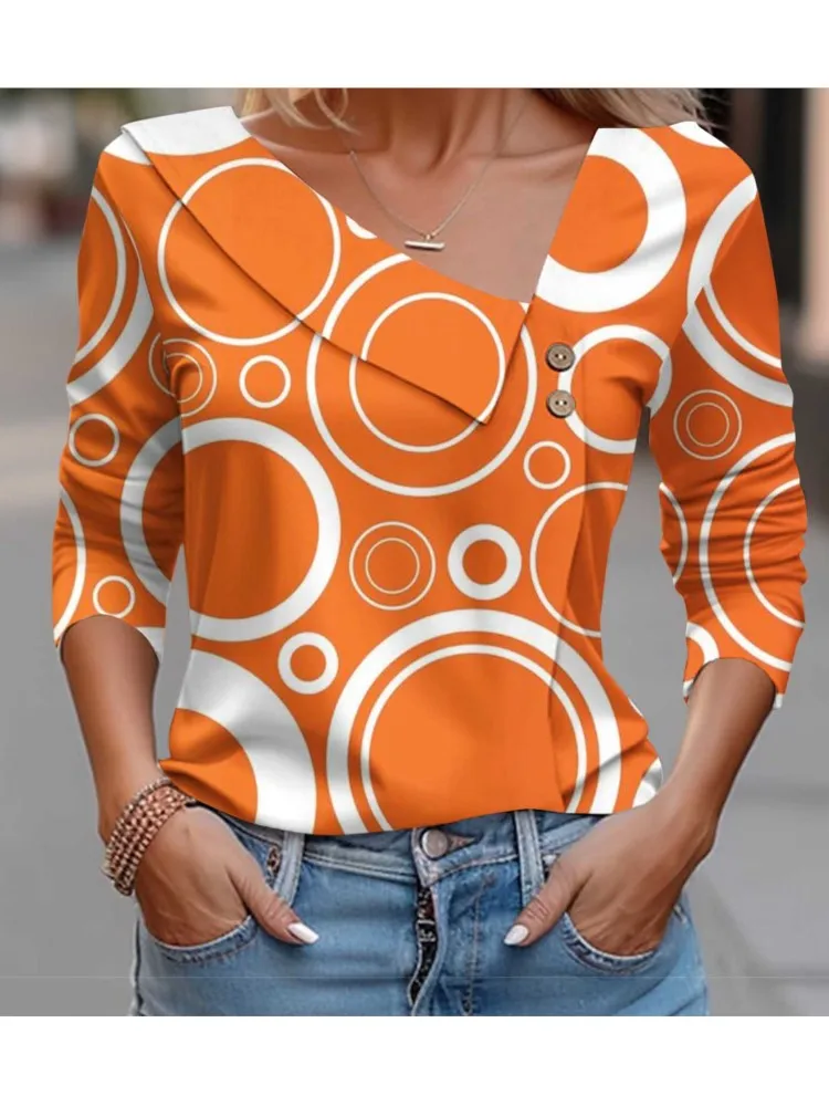 

Women's Print Top Shirt Fashion Spring Autumn Women's Pullover V -neck Long Sleeve New Casual Top Shirts Elegant Female Blouses