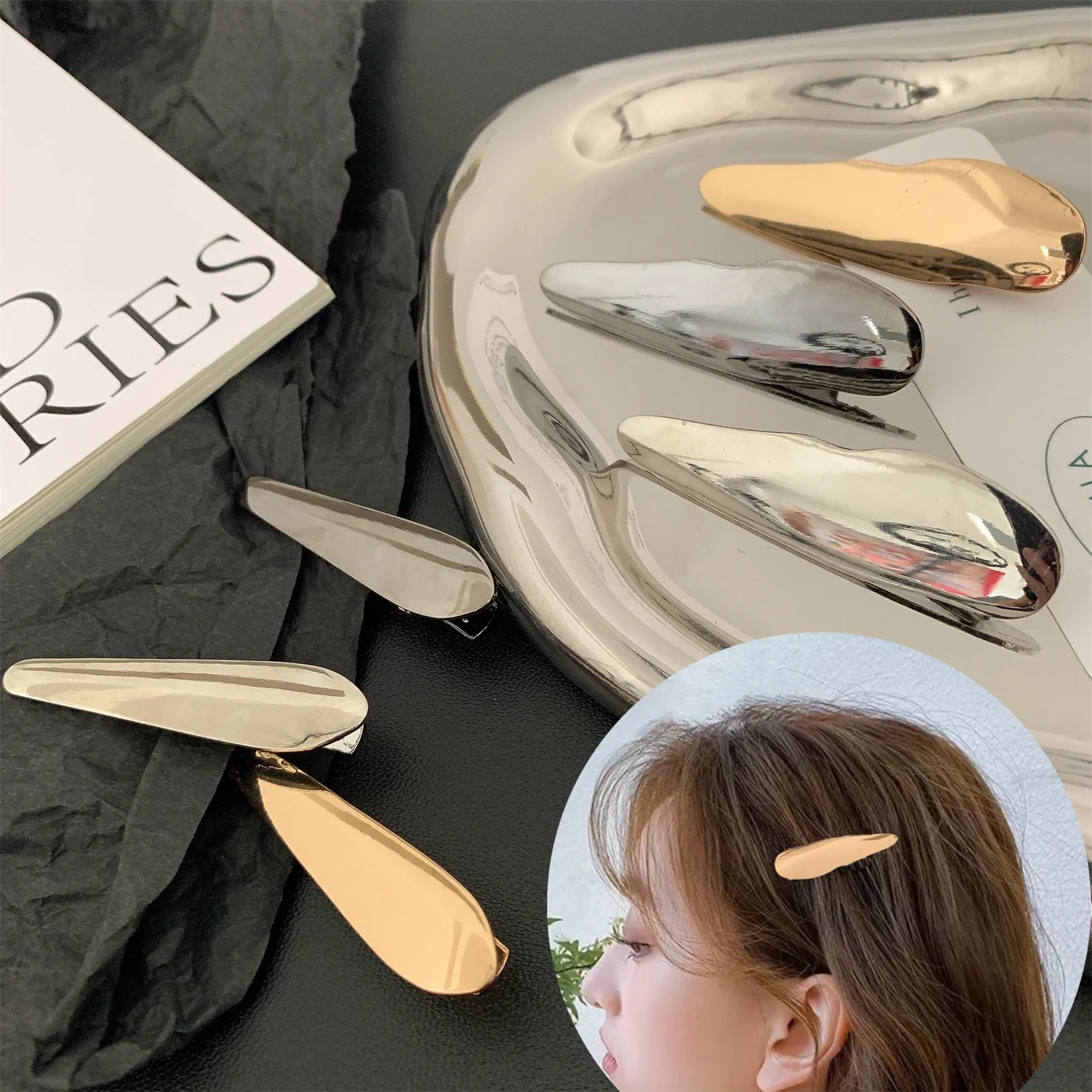 

New Women Alloy Hair Clips Hair Roller Hairpins With Irregular Lines Duckbill Clip Water Drop Hair Clip Fashion Hair Accessories