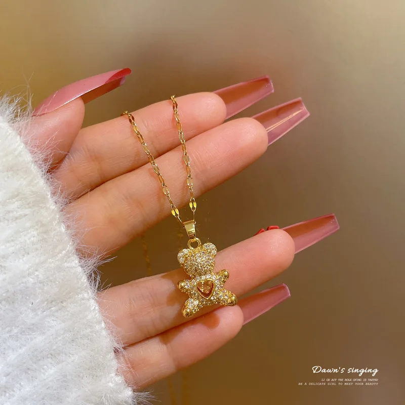 

Fashion Cute Bear Necklace Exquisite Craft Jewelry Love Animal Bear Pendant Trendy Cartoon Cute Little Bear Necklace Goth