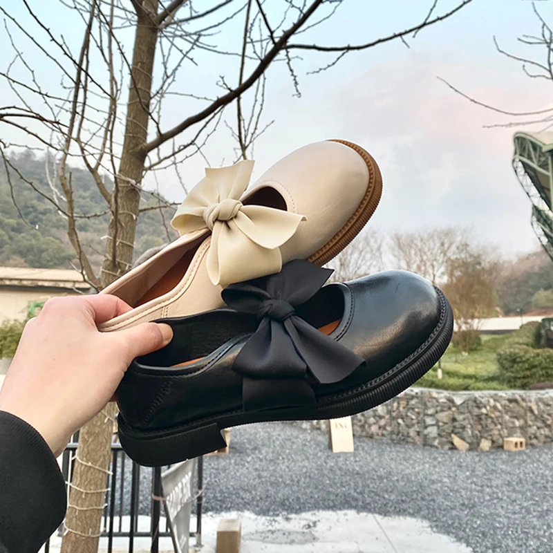 

Shallow Mouth Slip On Shoes For Women Oxfords Female Footwear Bow-Knot Round Toe Loafers With Fur All-Match Casual Sneaker Slip-
