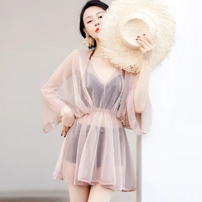 

Танкини из трех предметов, комплект бикини с однотонным купальником, женские бикини, купальник, женский сексуальный микро купальный костюм,...