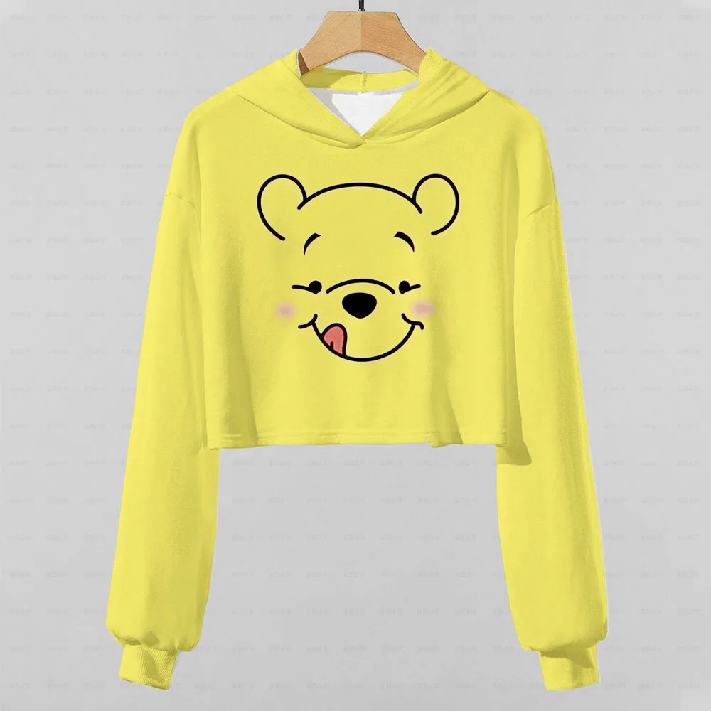

Свитшоты с длинным рукавом для девочек-подростков, толстовка с капюшоном, укороченный топ, блузка с принтом «Винни-Пух» Дисней, желтые рубаш...