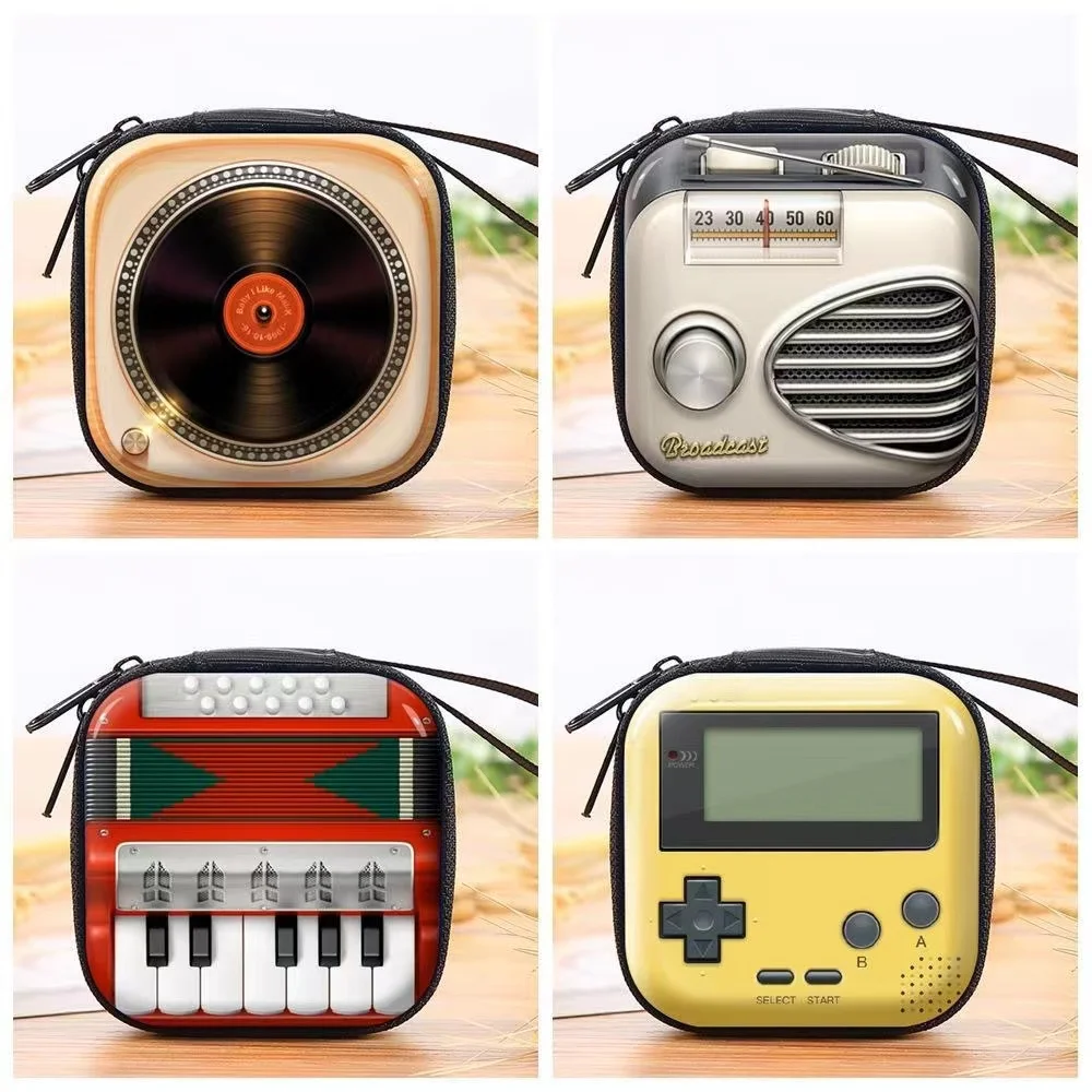 

Tape Recorder Pattern Coin Purse, Mini Key Case, Retro Earphone Storage Bag