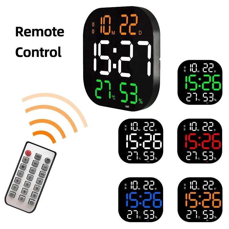 

Светодиодные цифровые настенные часы, большой экран с отображением даты и температуры, электронный будильник с дистанционным управлением, ...