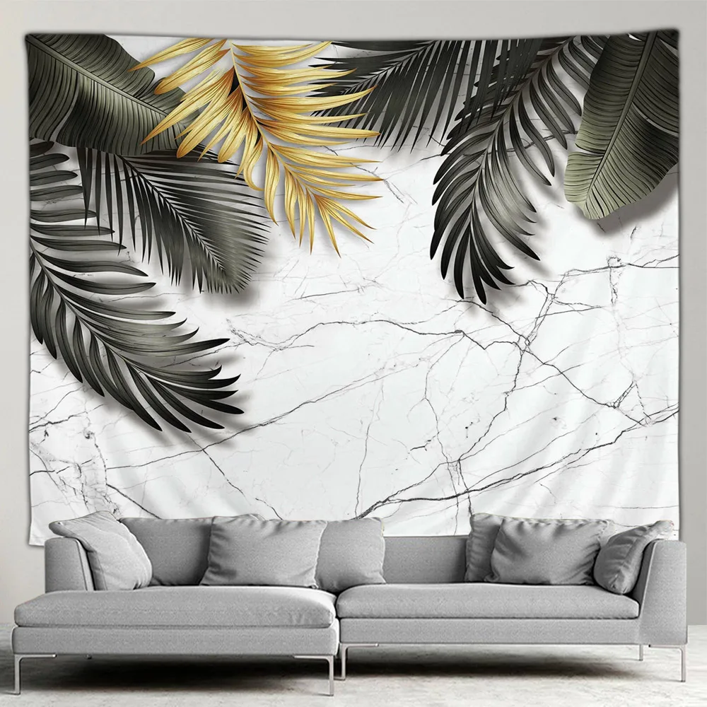 Листья пальмы тропические растения наружный гобелен золотые зеленые листья