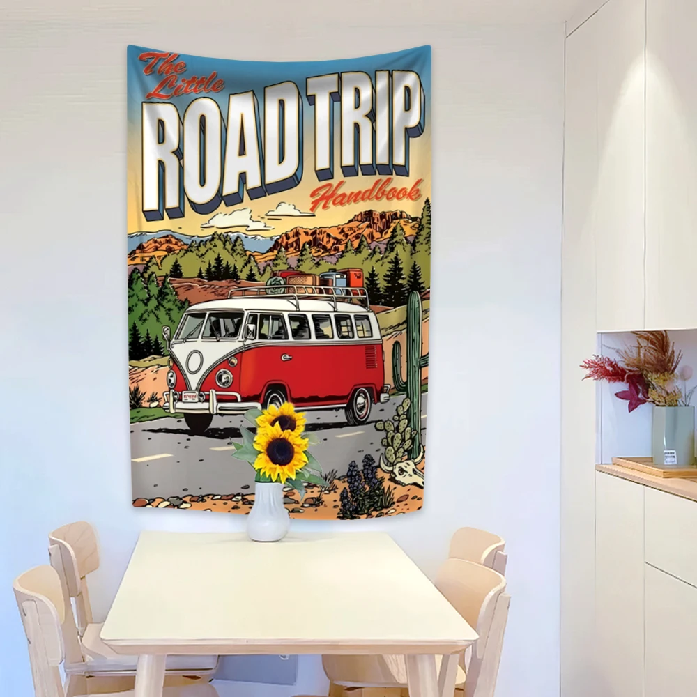 

Дорожный постер, гобелен, аниме иллюстрация, печатный декор для спальни или общежития, настенный фон для путешествий, ткань для пикника