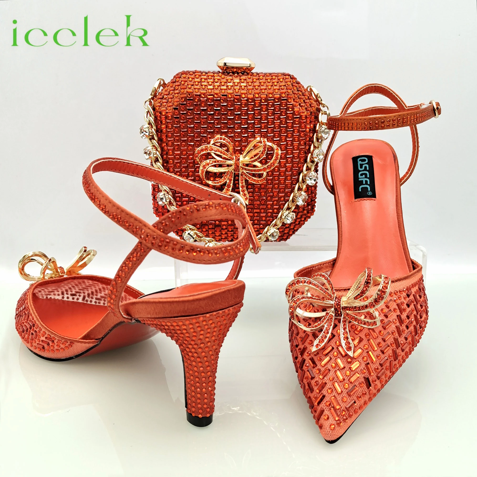 

Latest Summer Orange Color High Heels Slingback Ladies Shoes Matching Bag Set For Mature Women Wedding Party Pump