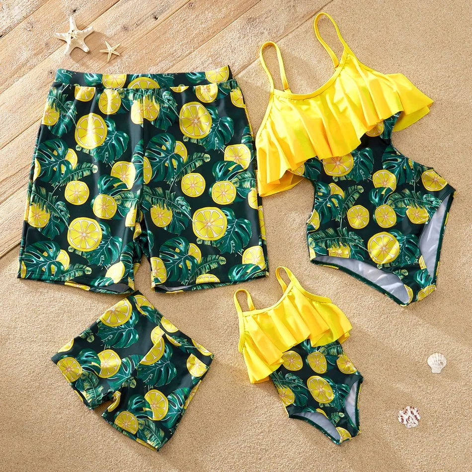 PatPat  New Arrival Summer Floral Print Striped One Shoulder Family Matching Swimsuits