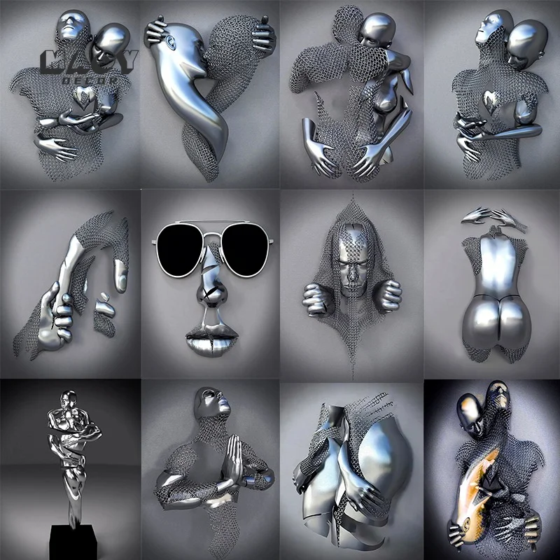 

Nordic Metal Figure Statue Wall Art Canvas Painting Modern Franck Kuman Sculpture Poster and Prints Home Living Room Decoration