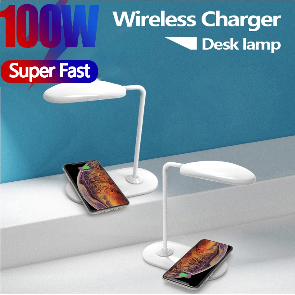 

QI Wireless Charging for iPhone Samsung Huawei Led Desk Lamp Touch Dimmable Foldable Eye Protect Study Business Light Table Lamp