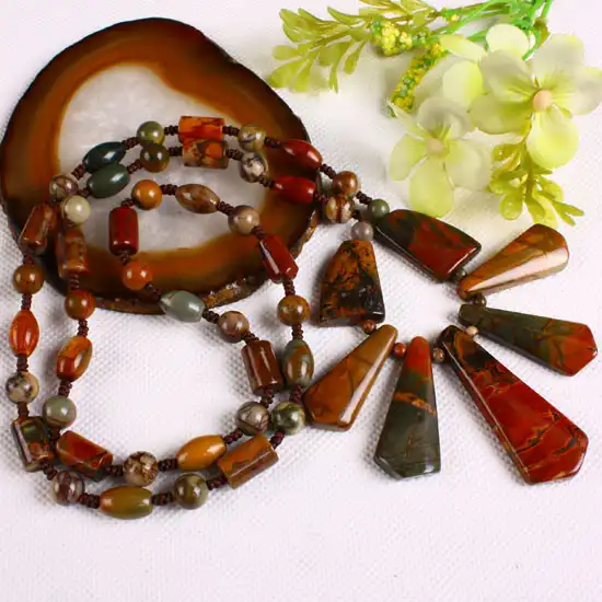 

18"-28" Natural Picasso Jasper Necklace Healing Round Gemstone Beads Necklace For Women Men Jewelry