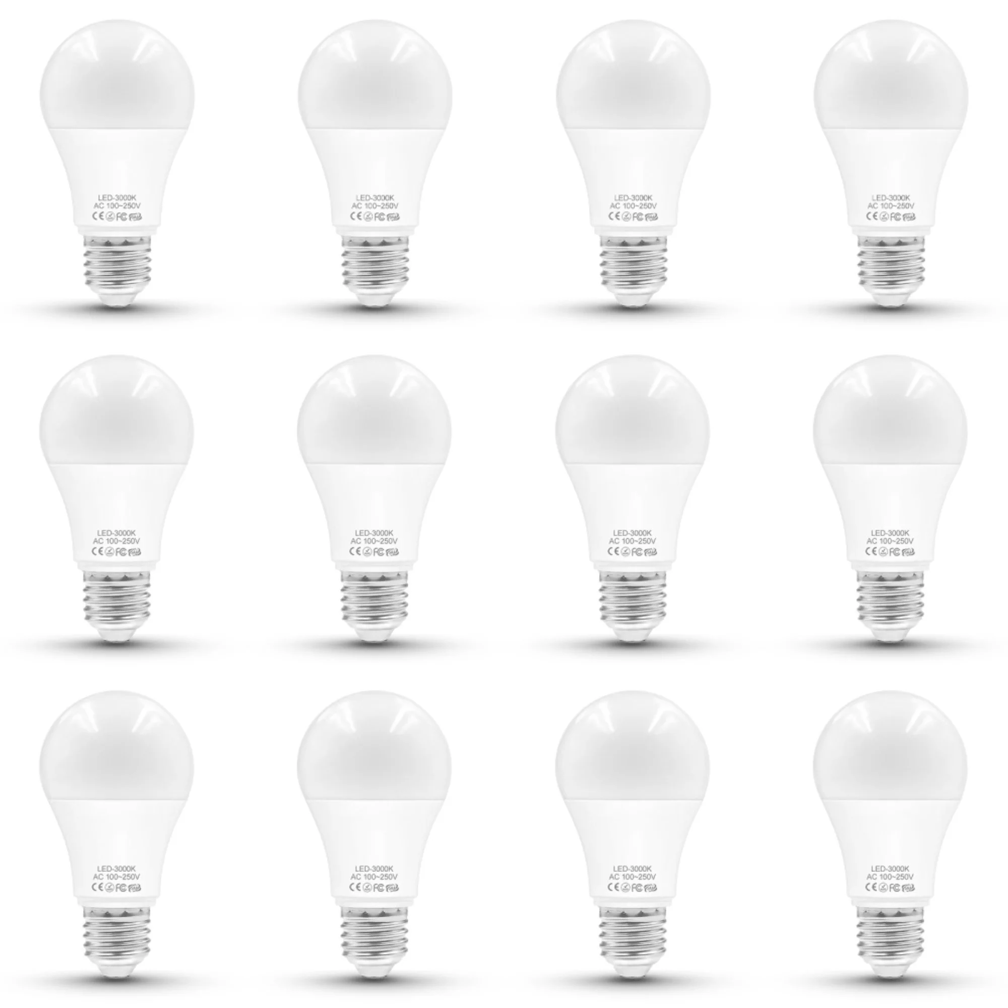 WELLHOME A19 LED Light Bulb 9 Watt 60W Equivalent E26 Base 3000K Warm White Non-Dimmable 720 Lumens 25000 Hours Lifespan 12Pack
